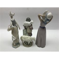 Seven Lladro figures, to include Boy with Yacht no 4810, Shepard Boy no 5485, Sunday's Child no 6023, Dutch Girl no 4860 and three others, largest H27cm 
