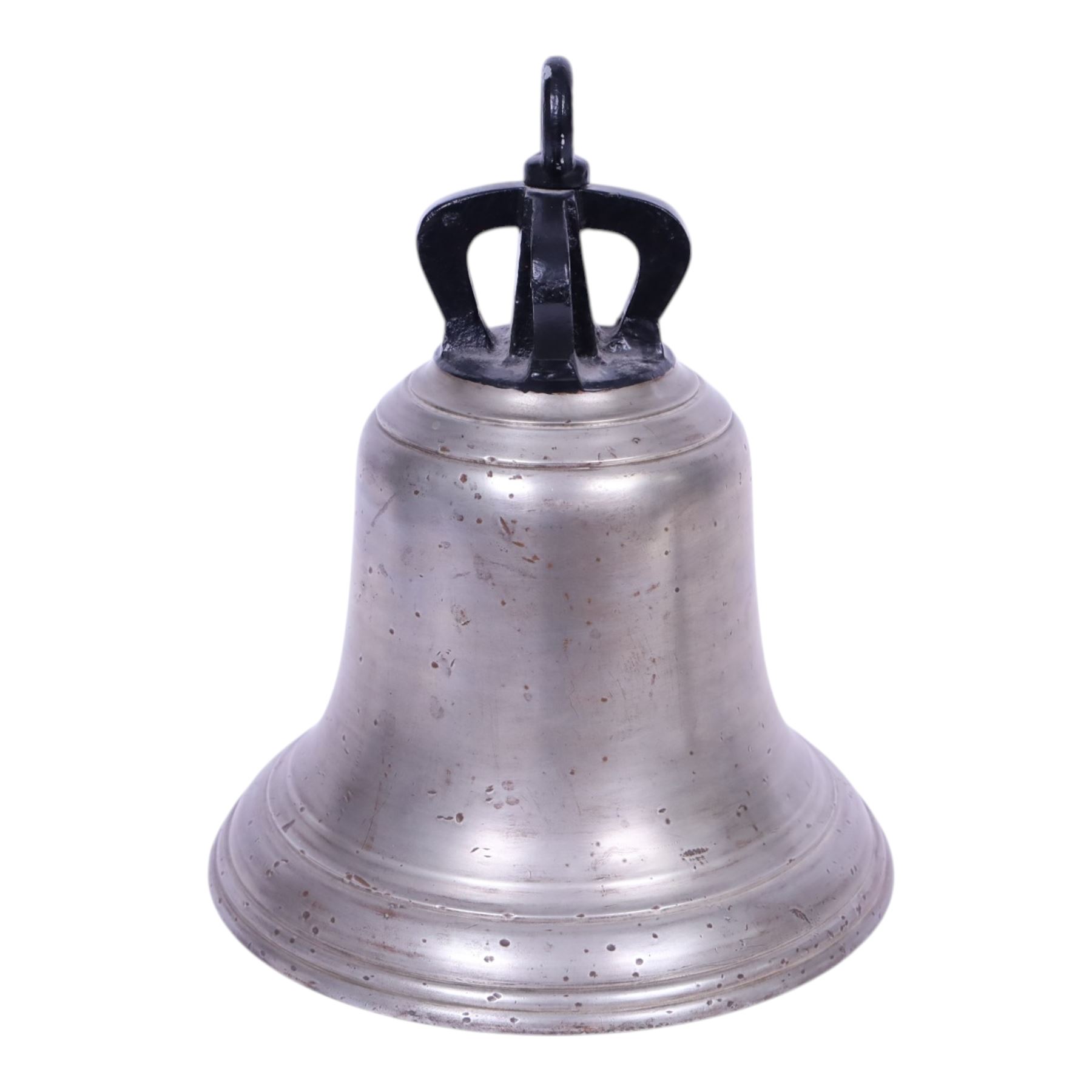 WWII RAF scramble bell, dated 1937, engraved with the large crowned Air Ministry motif infilled in red, with clanger and rope, H35cm