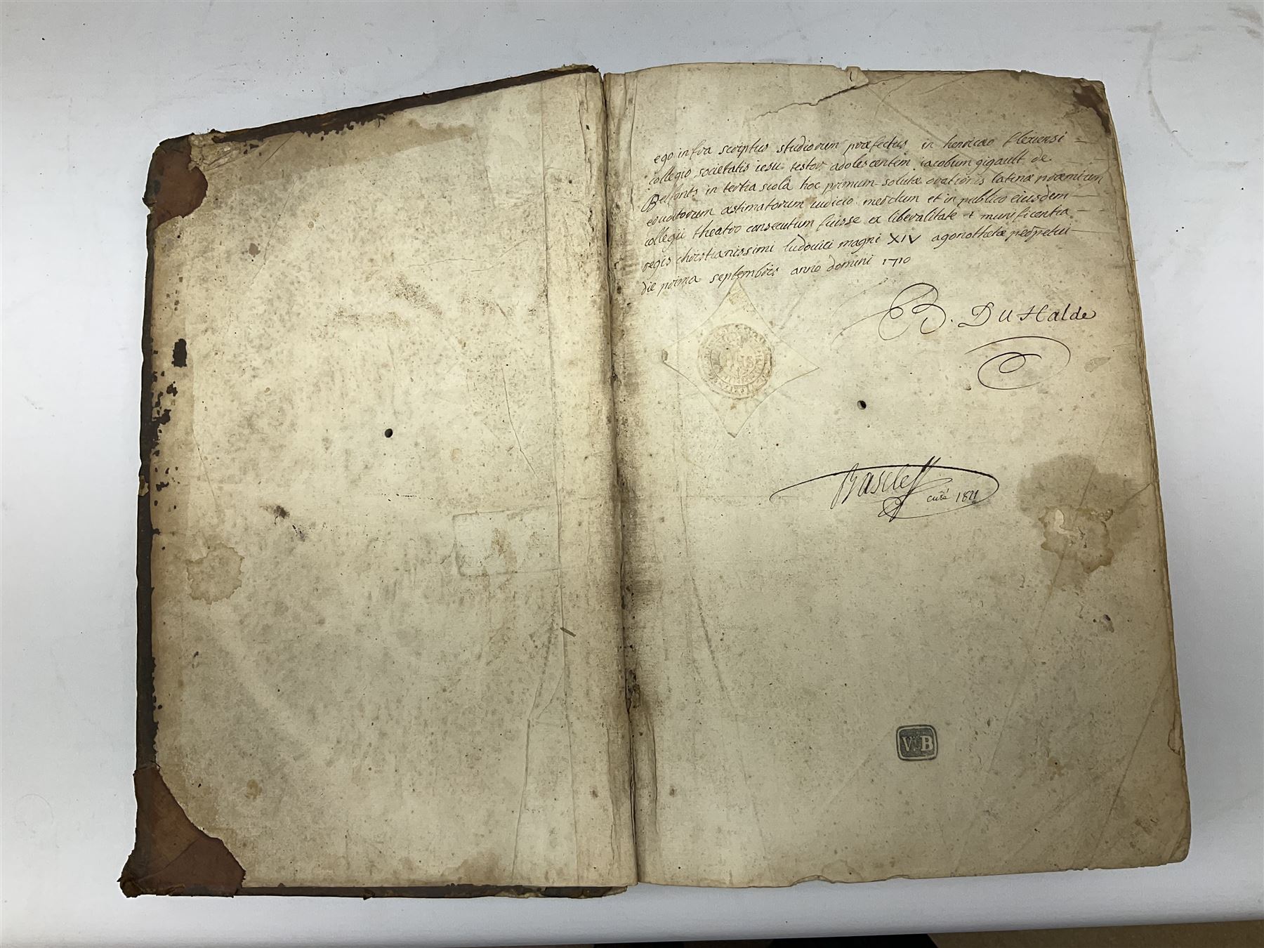 Three 17th century Lugduni (Lyon) printed books each with engraved title page in red and black comprising R.P. Corn Cornelii A Lapide .... Tomus Primus. 1690; R.P. Cornelii Cornelii A Lapide .... 1683; and Hortus Pastorum Sacrae Doctrinae Floribus Polymitus .... 1668. All folio with full calf bindings (3)
