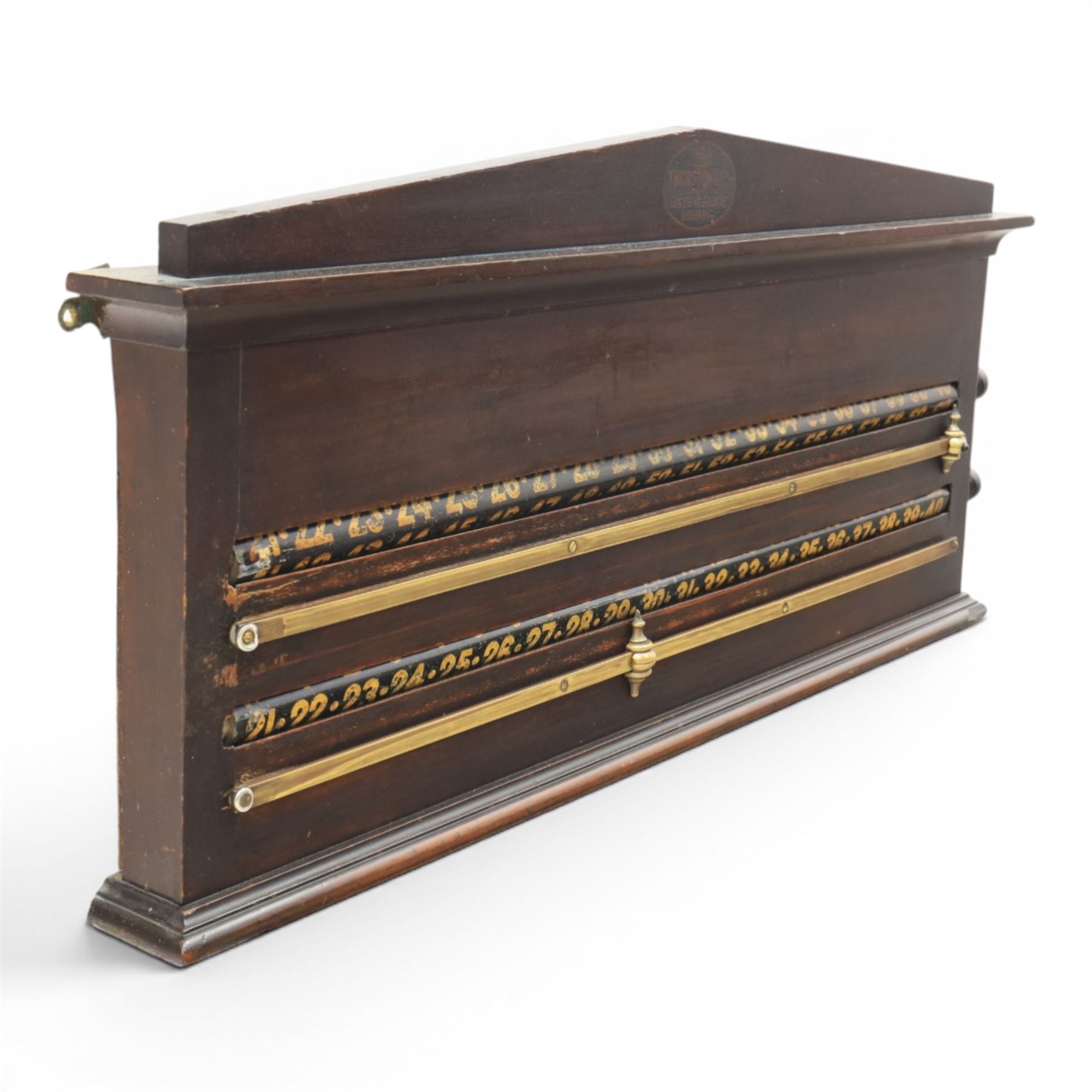 Snooker and Billiard accessories including a Thurston & Co Ltd snooker scoreboard, and Burroughes & Watts, London, billiard ball storage cabinet and white scorer