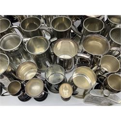 Collection of pewter and silver-plated trophy cups and presentation tankards, largest H28cm
