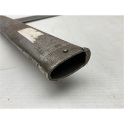 French model 1866 sabre bayonet, the 57.5cm curving blade marked St. Etienne 1873; in associated steel scabbard L71cm; and Mosin-Nagant M1891 socket bayonet with 43cm cruciform blade No.37068 (no scabbard) (2)