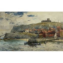 Albert George Stevens (Staithes Group 1863-1925): Tate Hill Pier Whitby, watercolour signed 19cm x 30cm
