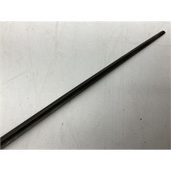 British Pattern 1876 socket bayonet with 43cm steel triangular blade L52cm overall; another socket bayonet with cruciform blade; No.4 Mk.II spike bayonet in metal scabbard with webbing frog; and 1955 Army jack knife by J.H. Thompson Sheffield (4)