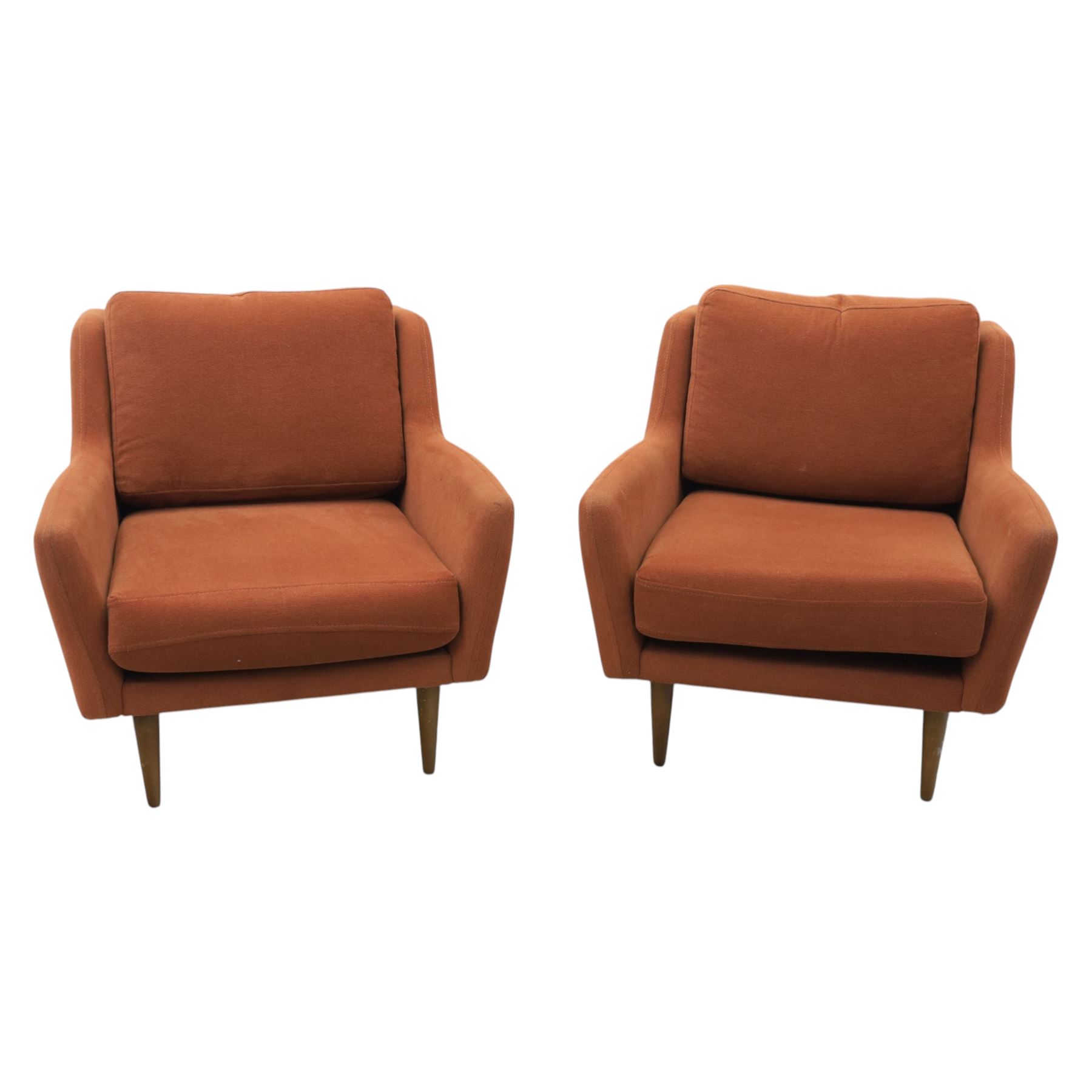 Pair of mid-20th century style chairs upholstered in terracotta fabric