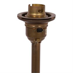 Early 20th century brass table uplight lamp with etched glass shade with fluted rim, H76cm