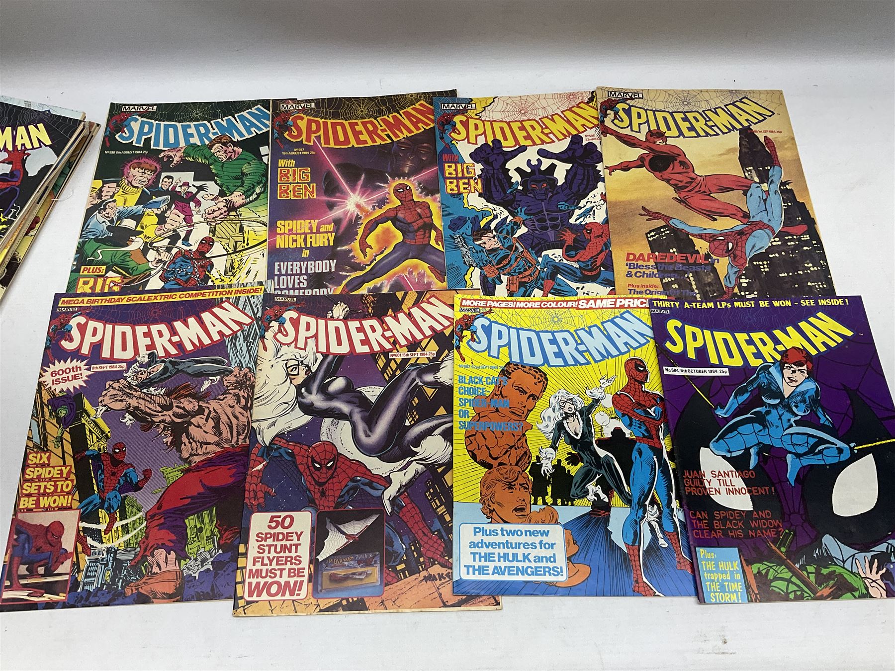 Spider-Man comics (1982-1985) nos 500-527, 529-535, 537-552, 579-602, 604-614, 620-626, and 628-631 (97)