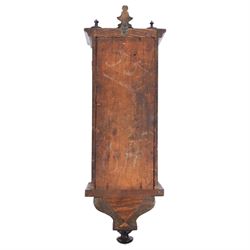 German miniature 8-day wall clock, in walnut case with gable pediment and finials, enamel dial with Roman numerals, minute track, steel spade hands and pendulum, H52cm