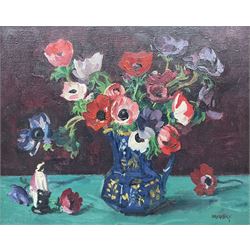 Philip Naviasky (Northern British 1894-1983): Flowers in a Blue Jug, oil on canvas signed ...