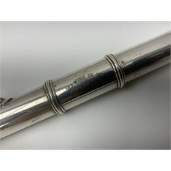 Boosey & Hawkes London Regent three-piece flute, serial no.345447; in B&H Bandhite hard carrying case; and Deg Music Company Inc. USA Claudel Model three-piece flute, serial no.491718, in hard carrying case (2)