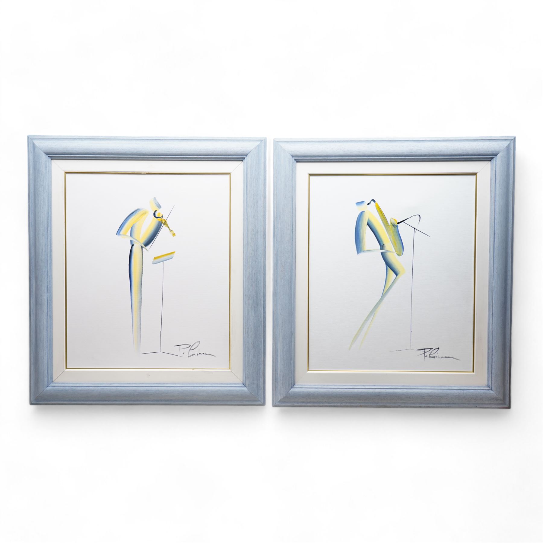 Patrick Ciranna (French 1950-): The Musicians, pair oils on canvas signed 54cm x 45cm (2)