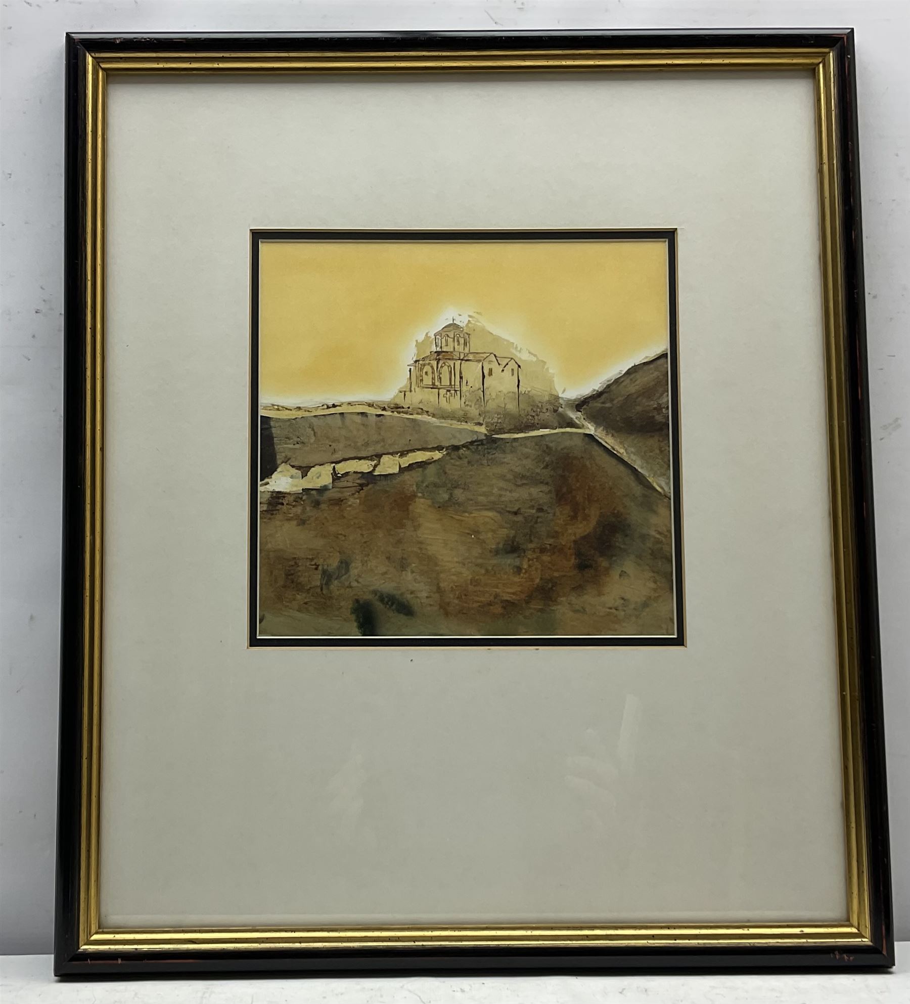 Leo McDowell R.I. (British 1936-2011): 'Byzantine Church - The Cyclades Greece' and 'Byzantine Church Cyprus', pair mixed medias one signed, titled and dated 1985 verso 23cm x 24cm (2)