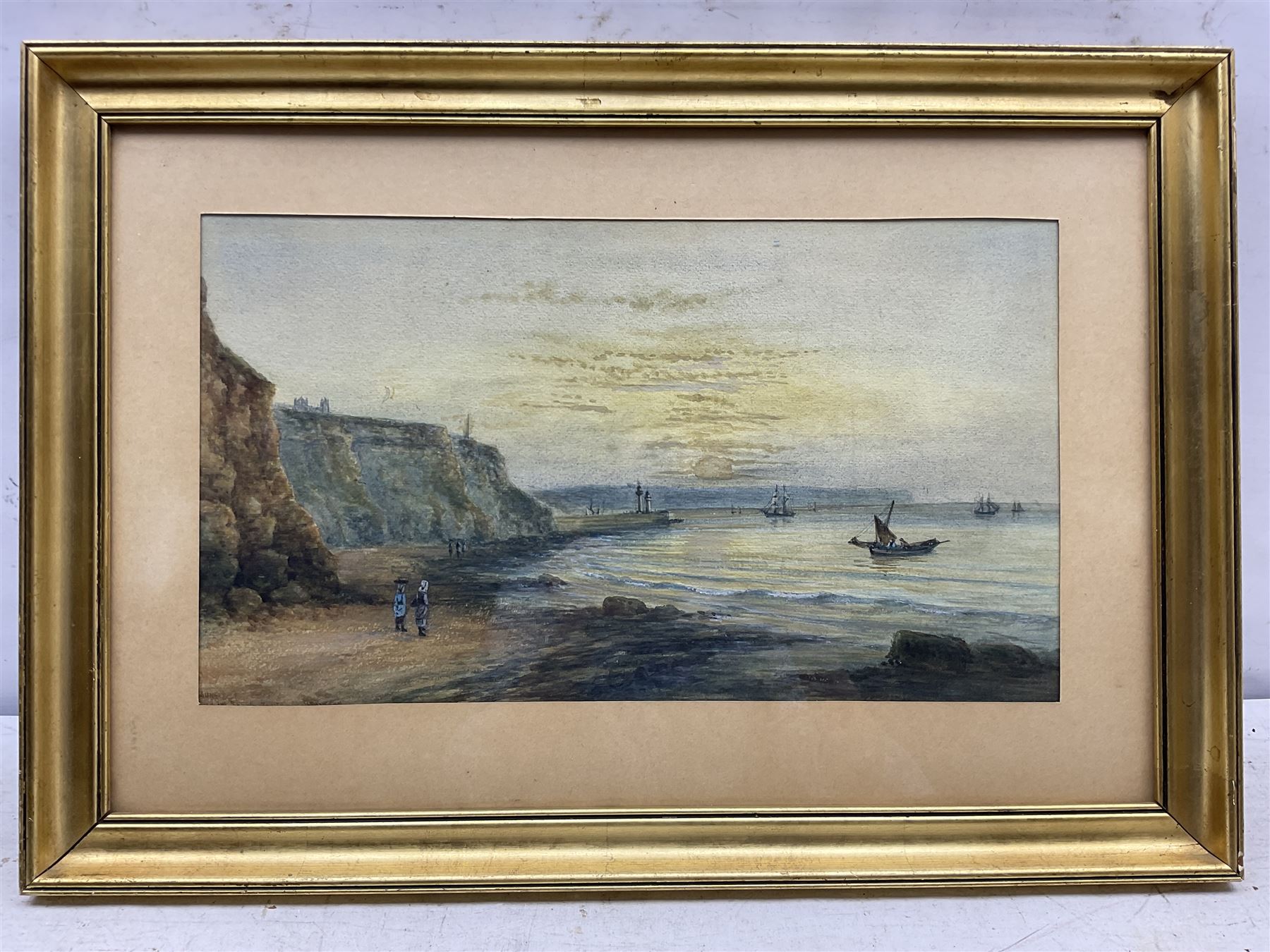John Francis Branegan (British 1843-1909): 'Sunset on the Scaur - Whitby' watercolour signed and titled 25cm x 45cm