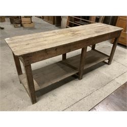 19th century pine narrow side table, rectangular plank top on block supports united by plank under-tier  - THIS LOT IS TO BE COLLECTED BY APPOINTMENT FROM THE OLD BUFFER DEPOT, MELBOURNE PLACE, SOWERBY, THIRSK, YO7 1QY