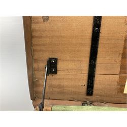 WW2 British Army RAMC 'Regimental Medical Pannier', well marked externally and dated 1941, stamped May 1943 internally, canvas covered wicker form with leather edges, hinged top and fall front with two rope carrying handles, fitted iron locking straps with securing chains; contains various unused field dressings and bandages with WW2 dates and two pillows; original label under lid L79cm