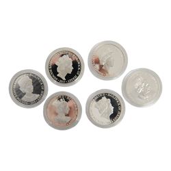 Queen Elizabeth II Jersey 2015 'H.M. Queen Elizabeth II Portraits The Sculptors' Set', comprising six silver proof five pound coins, cased with certificate