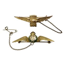 RFC 18ct gold and enamel sweetheart brooch with 12ct gold pin, 4.4gms; and RAF 9ct gold sweetheart brooch with base metal pin 2.85gms (2)