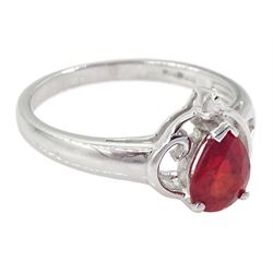 9ct white gold pear cut padparadscha sapphire and diamond ring, hallmarked, sapphire approx 1.00 carat