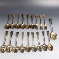 Collection of silver flatware, comprising set of six Georgian teaspoons, three Victorian E...
