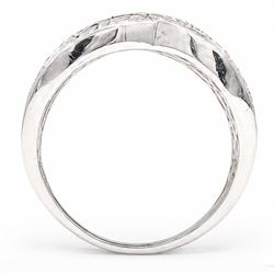 18ct white gold diamond wave design ring, channel and grain set with alternating rows of round brilliant cut diamonds, hallmarked, total diamond weight 1.00 carat