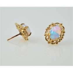  9ct gold opal pendant necklace hallmarked 9ct and a similar pair stud ear-rings   