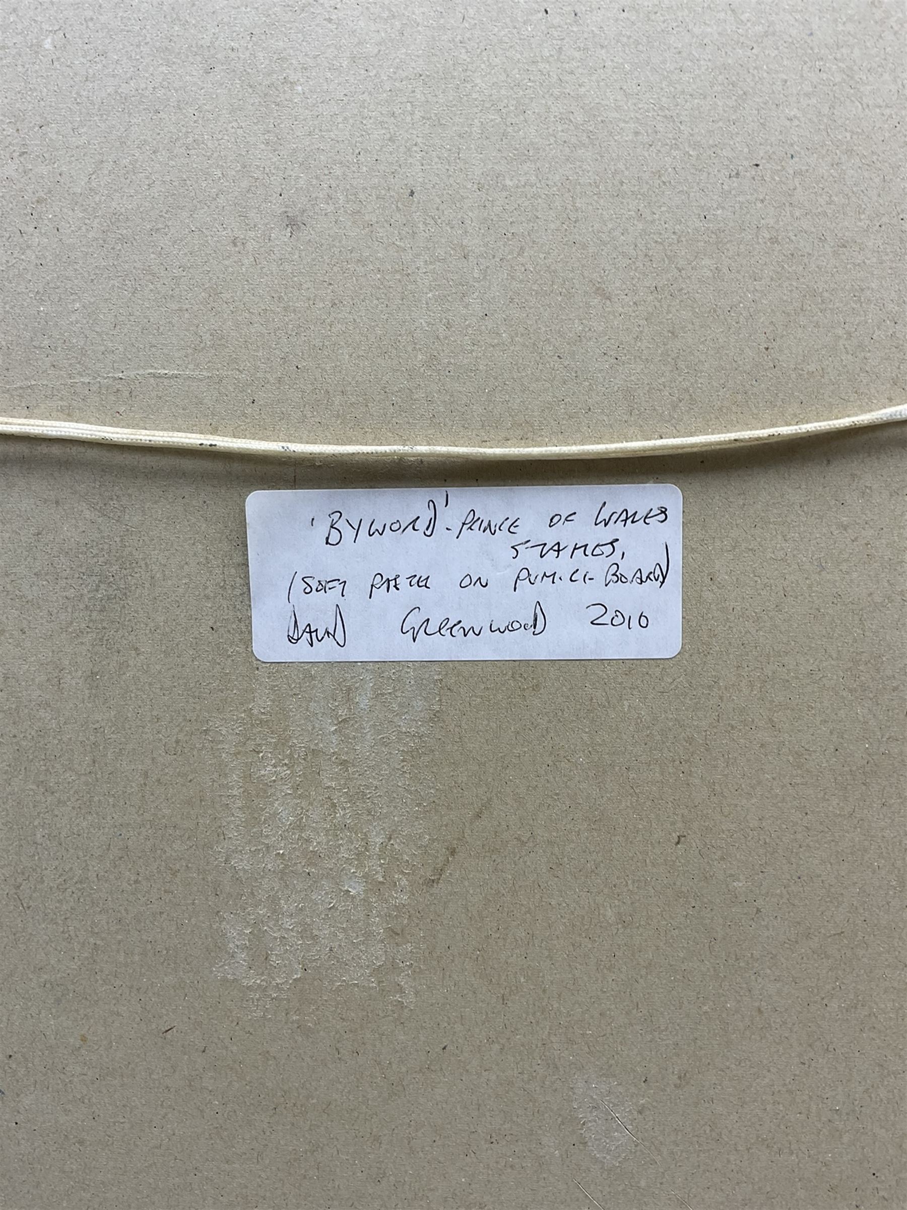 David Greenwood (Northern British Contemporary): 'Byword - Prince of Wales's Stakes', pastel signed and dated 2010, 40cm x 30cm 
Notes: Byword, the British Thoroughbred Bay, won the Prince of Wales's Stakes in 2010 with a time of 2:05.35, ridden by Maxime Guyon, trained by André Fabre, and owned by Khalid Abdullah.