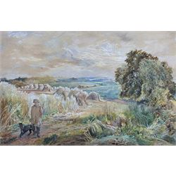 R Garner (British 19th century): Walking the Dog, watercolour signed and dated 1964, 33cm x 50cm