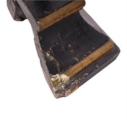 19th century black lacquered crucifix, with gilt detail upon a stepped base, H88cm   