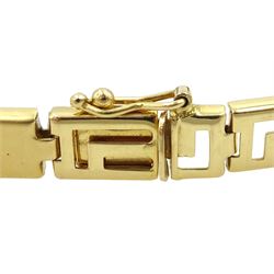 18ct gold Greek key design rectangle link bracelet, stamped 750 