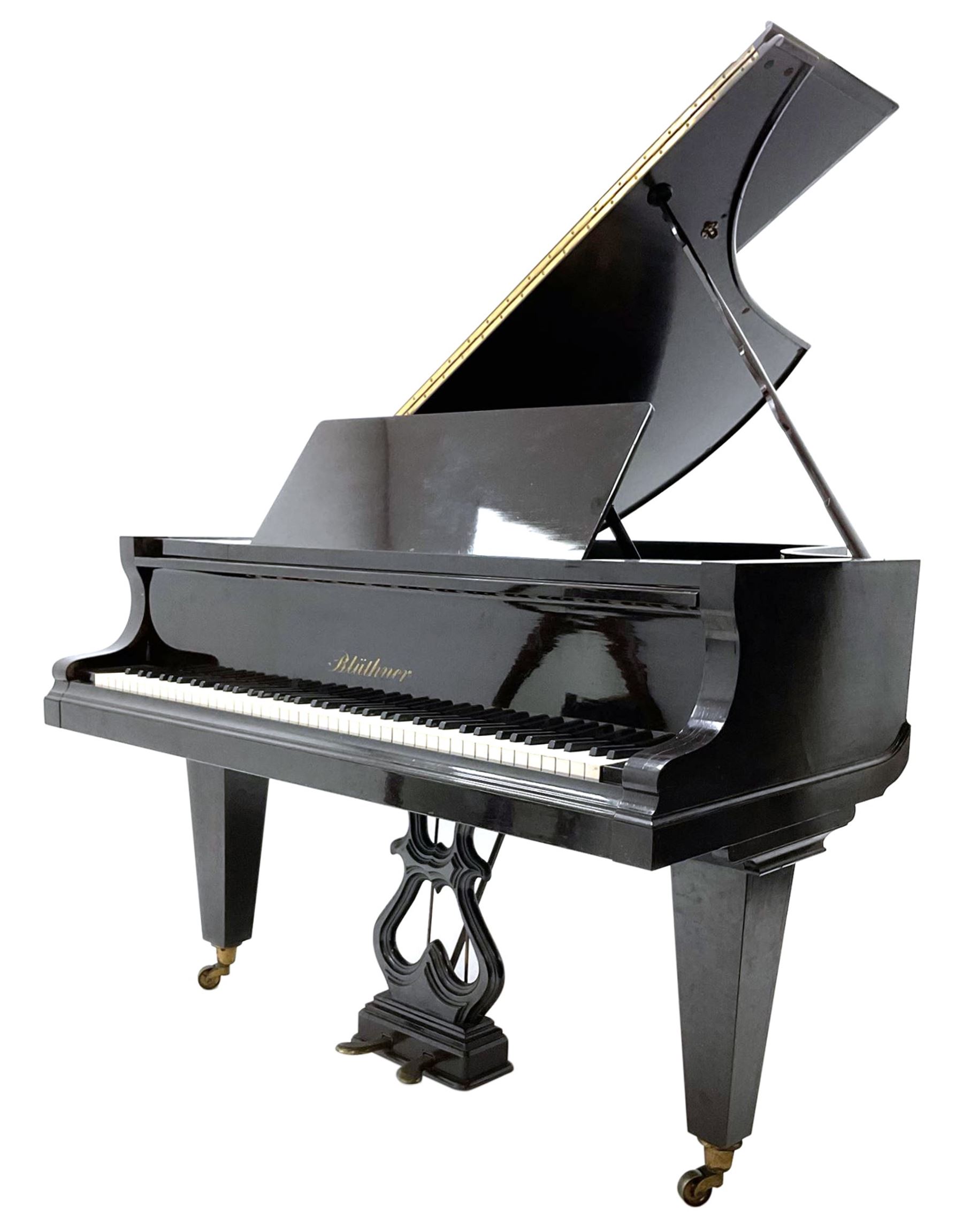 Bluthner, Julius, circa 1880, rosewood cased boudoir grand piano, iron framed with overstrung movement, no. 21792, supplied by Harrods Ltd, London, no. H 48904