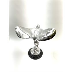 A cast Rolls Royce Spirit of Ecstasy car mascot, raised upon a circular stepped base, H35.5cm. 