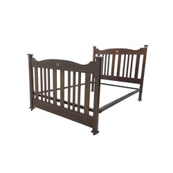 Edwardian inlaid mahogany double bedstead, headboard cresting rail with satinwood inlay shell and satinwood and ebony stringing