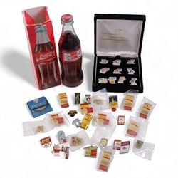 Olympic games pins, including set of M&Ms 1992 Olympic Winter Games pins and coca cola bottle