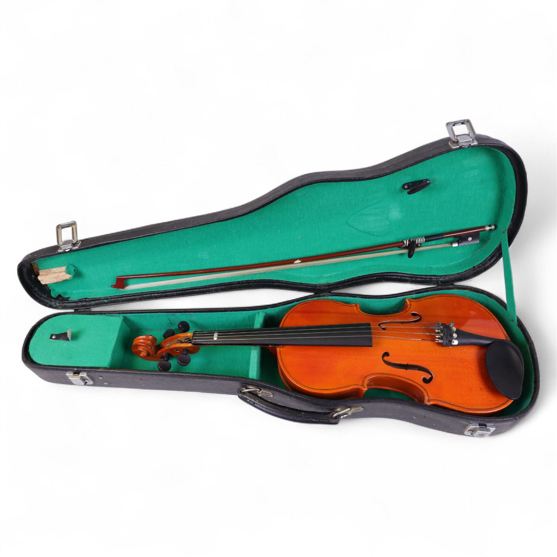 Chinese violin, in fitted case with bow, L
