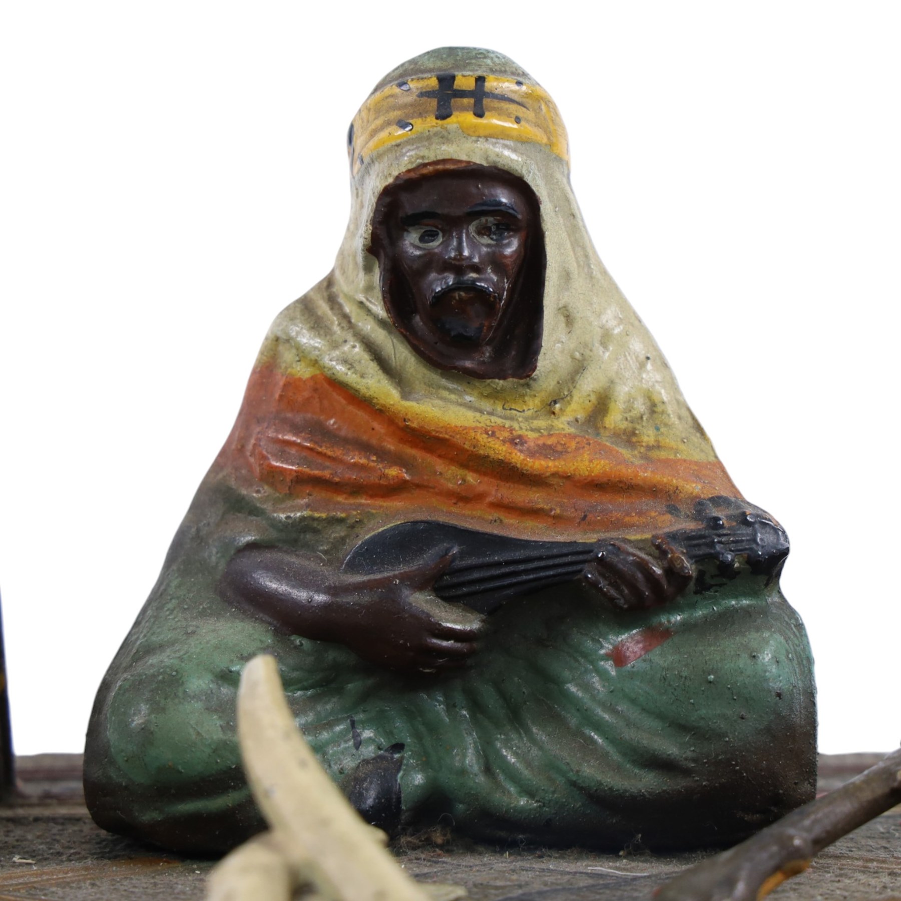 After Franz Xaver Bergman  cold painted bronze of trader seated upon a carpet, H18cm