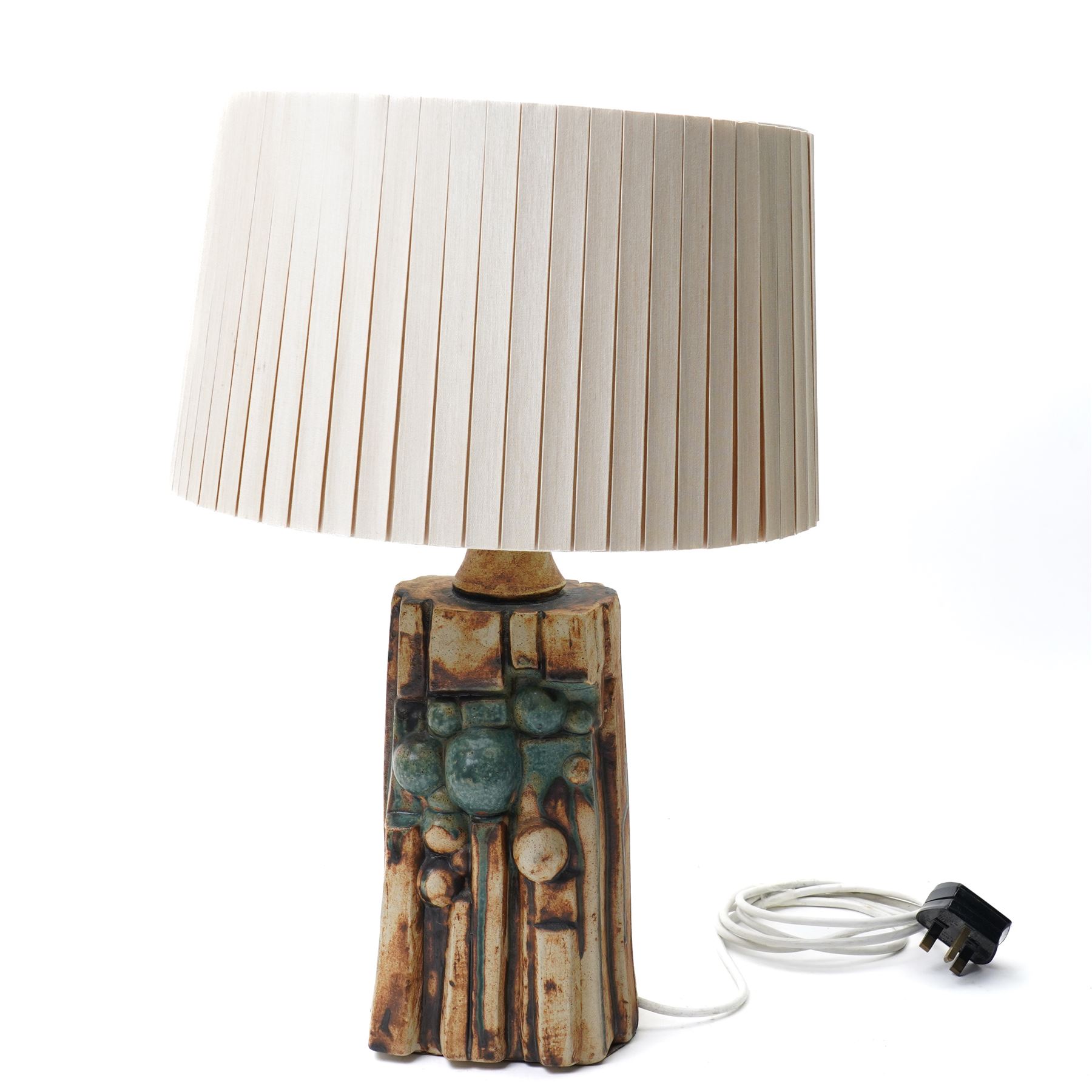 Bernard Rooke (b1938) - Brutalist stoneware table lamp and shade H50cm overall, impressed mark 'Rooke' and 'Made in England'
