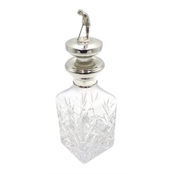 Shop stock: Silver mounted heavy cut glass decanter with golfer stopper 17cm  