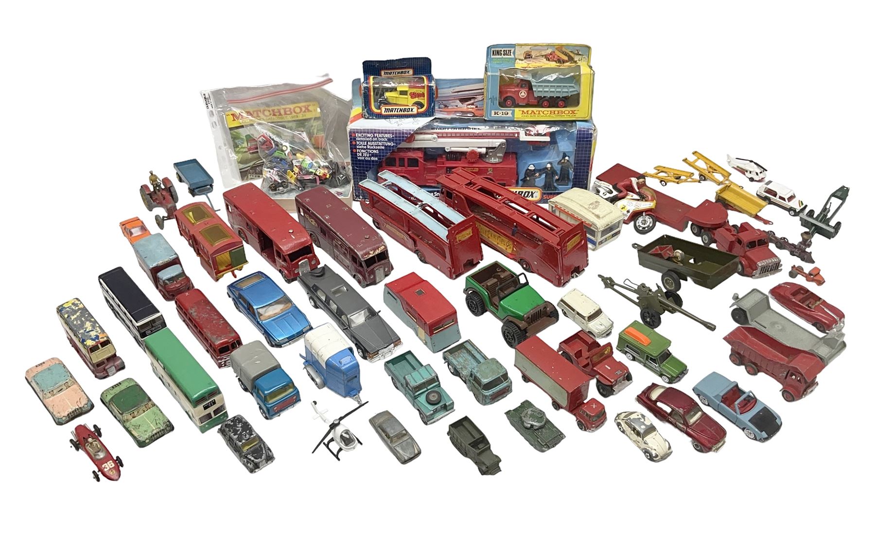 Various makers - Matchbox Superkings Snorkel Fire-Engine No.K-39 and King Size Scammell Tipper Truck No.K-19; both boxed; and large quantity of unboxed, playworn and repainted models by Dinky, Corgi, Lesney, EFE, Micromachines etc