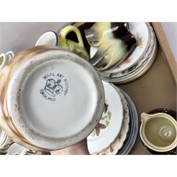 J & G Meakin Poppy pattern tea and dinner wares, together with other ceramics to include three Mintons plates decorated with flowers, foliage and butterflies, pair of plates decorated with flowers in the style of Anna Weatherley, Coalport plates, blue and white ceramics etc in three boxes