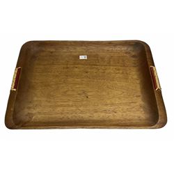 Wooden tray with plaited handles, L30cm