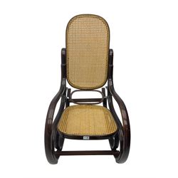 Early 20th century Michael Thonet design bentwood rocking chair, with cane seat and back