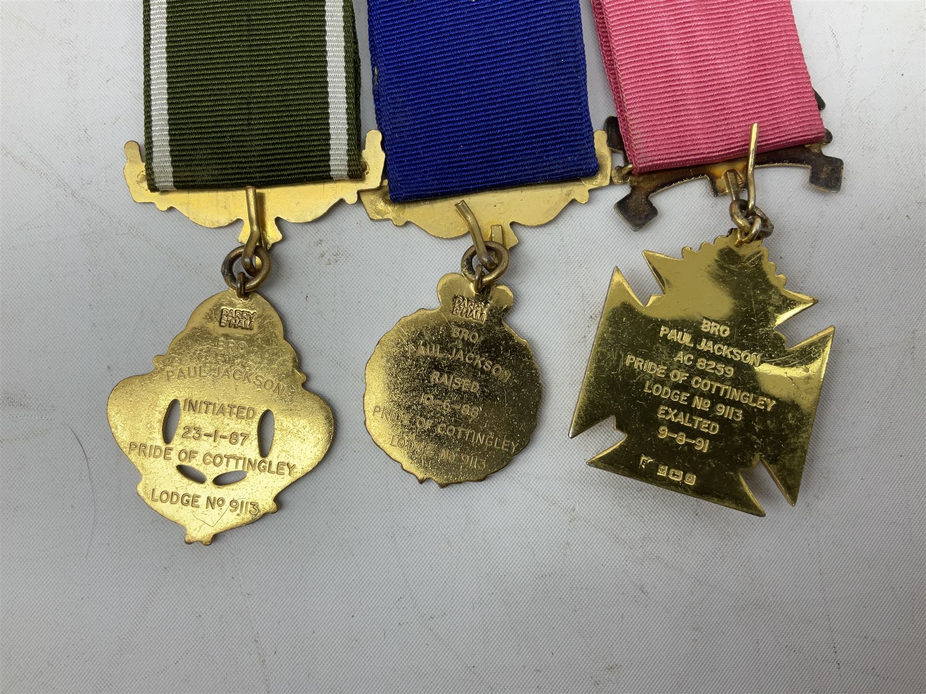 Masonic and similar jewels/medals to include Royal Antediluvian Order of Buffaloes, hallmarked, L.A Vallette Lodge No. 815, hallmarked, R.A.O.B Justice Truth Philanthropy, etc 