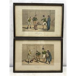 After Henry Thomas Alken (British 1785-1851): 'Cock Fighting', pair hand-coloured lithographs by I Clark pub Thomas McLean, London 1820, 20cm x 30cm (2)