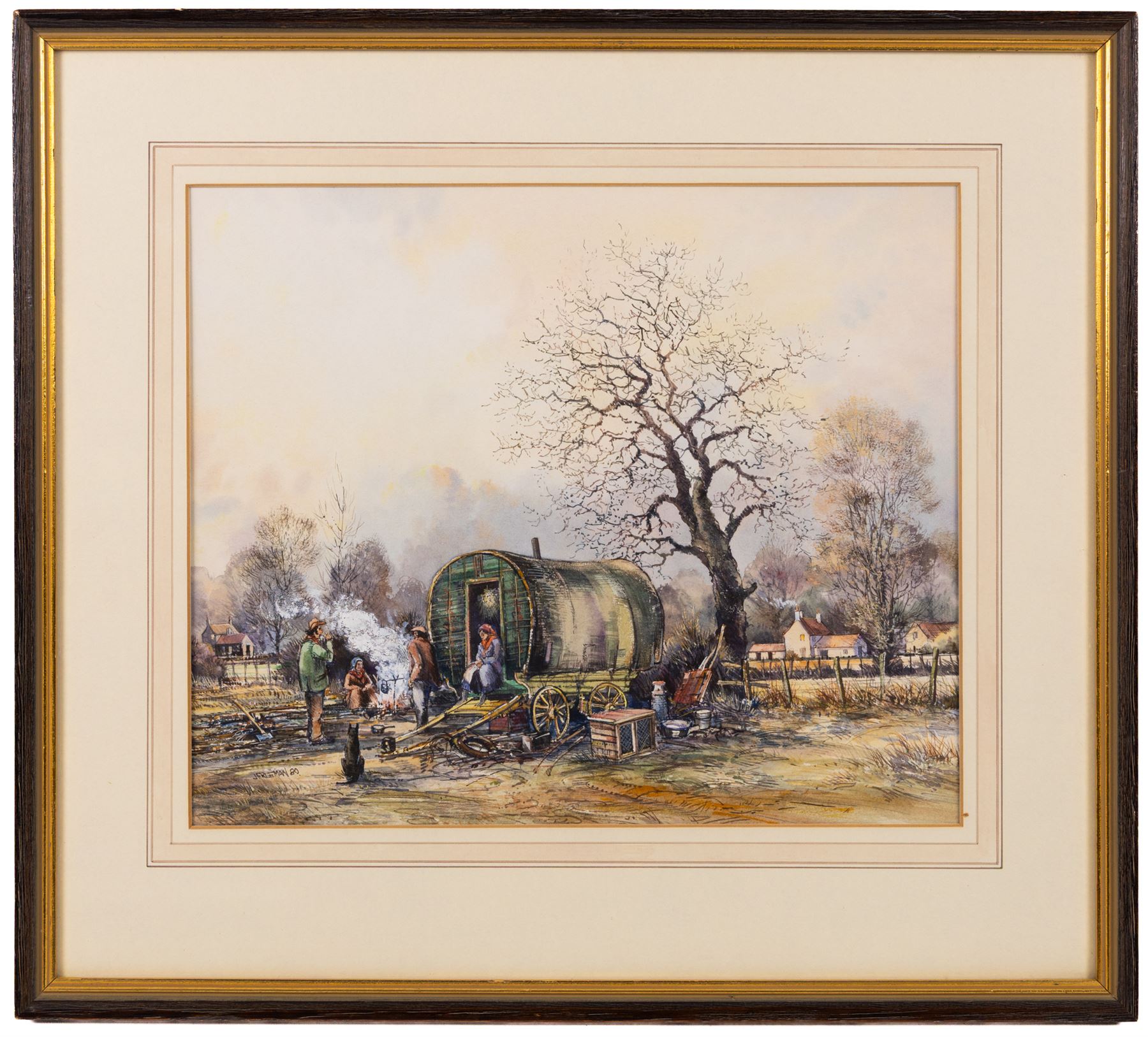 John Freeman (British 1942-): Gypsy Encampment, watercolour signed and dated '80, 25cm x 30cm