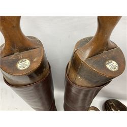 Pair of WW1 style Army Officer's brown leather full leg riding boots with Alkit four-piece wooden boot trees; and two officer's Sam Browne leather belts with cross-straps, one with sword frog (4)