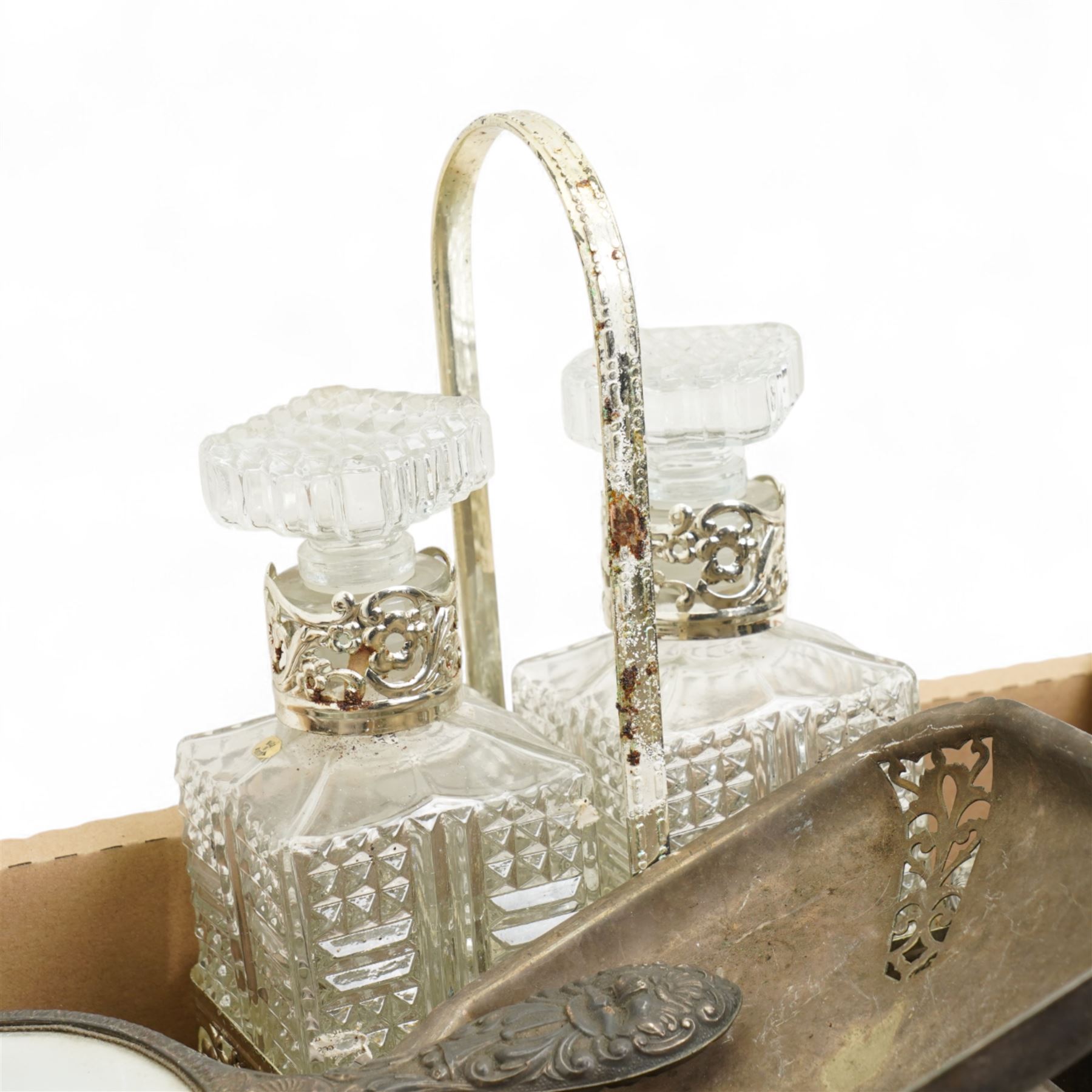 Plated tea set, cutlery and other items