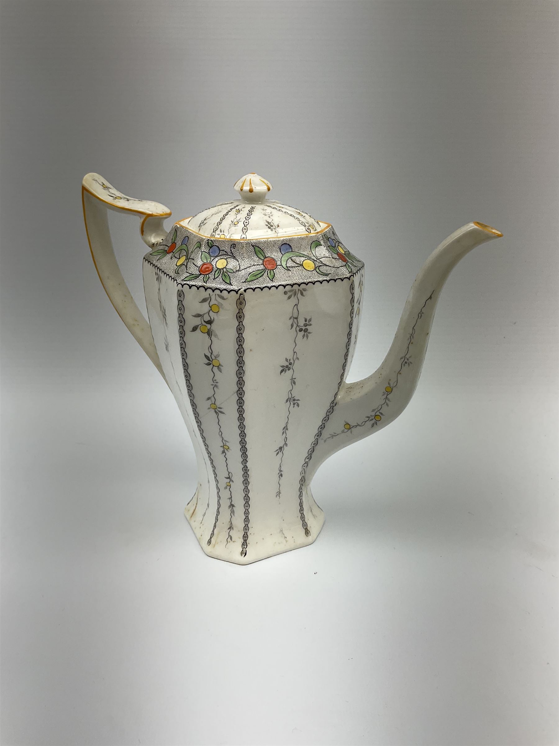 An Art Deco Shelley Queen Anne shape coffee set for six decorated