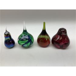 Collection of glass paperweights to include three Wedgwood examples modelled as birds, two Rosenthal faceted examples, a millefiori example, together with art glass examples to include Eirian swirled teardrop and another teardrop shaped paperweight by Caithness