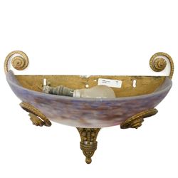 Muller Frères Lunéville - 1920's Art Deco wall light, the purple frosted glass bowl set in a gilt metal stylised wall mount, signed to bowl, H29cm