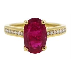  18ct oval ruby ring, with diamond set shoulders, hallmarked, ruby approx 2.40 carat  
[image code: 4mc]